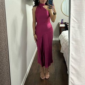 Selfie Leslie ITALIAN SUMMER TIE NECK MIDI DRESS FUCHSIA